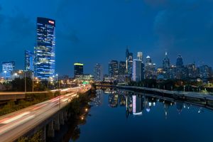A view of University City and Center City in Philadelphia from the South Street Bridge over the Schuylkill River