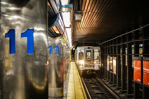 A train along the Market-Frankford line in Philadelphia pulling into the 11th Street station