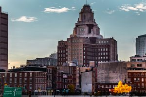 A skyline view of the US Custom House from Penn’s Landing in Philadelphia